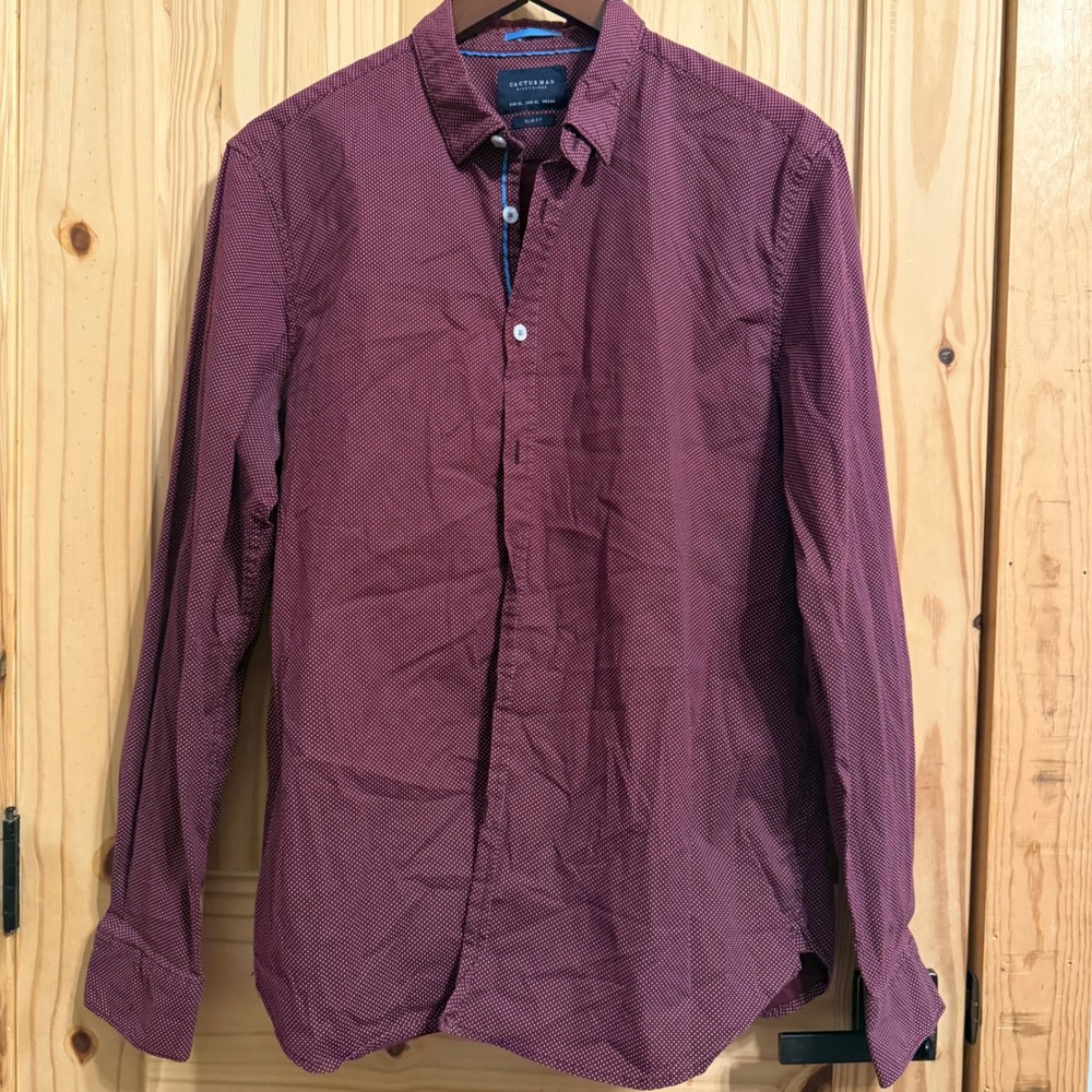 Cactus Man Ricky Singh Mens XL Slim Fit Burgundy Polka Dot Button Down Shirt